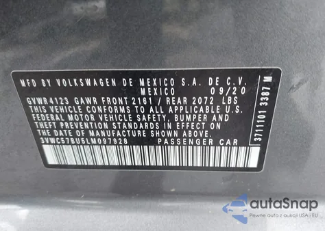 2020 Volkswagen Jetta 1.4T R-Line/1.4T S/1.4T Se z USA, uszkodzony, nr VIN 3VWC57BU5LM097928